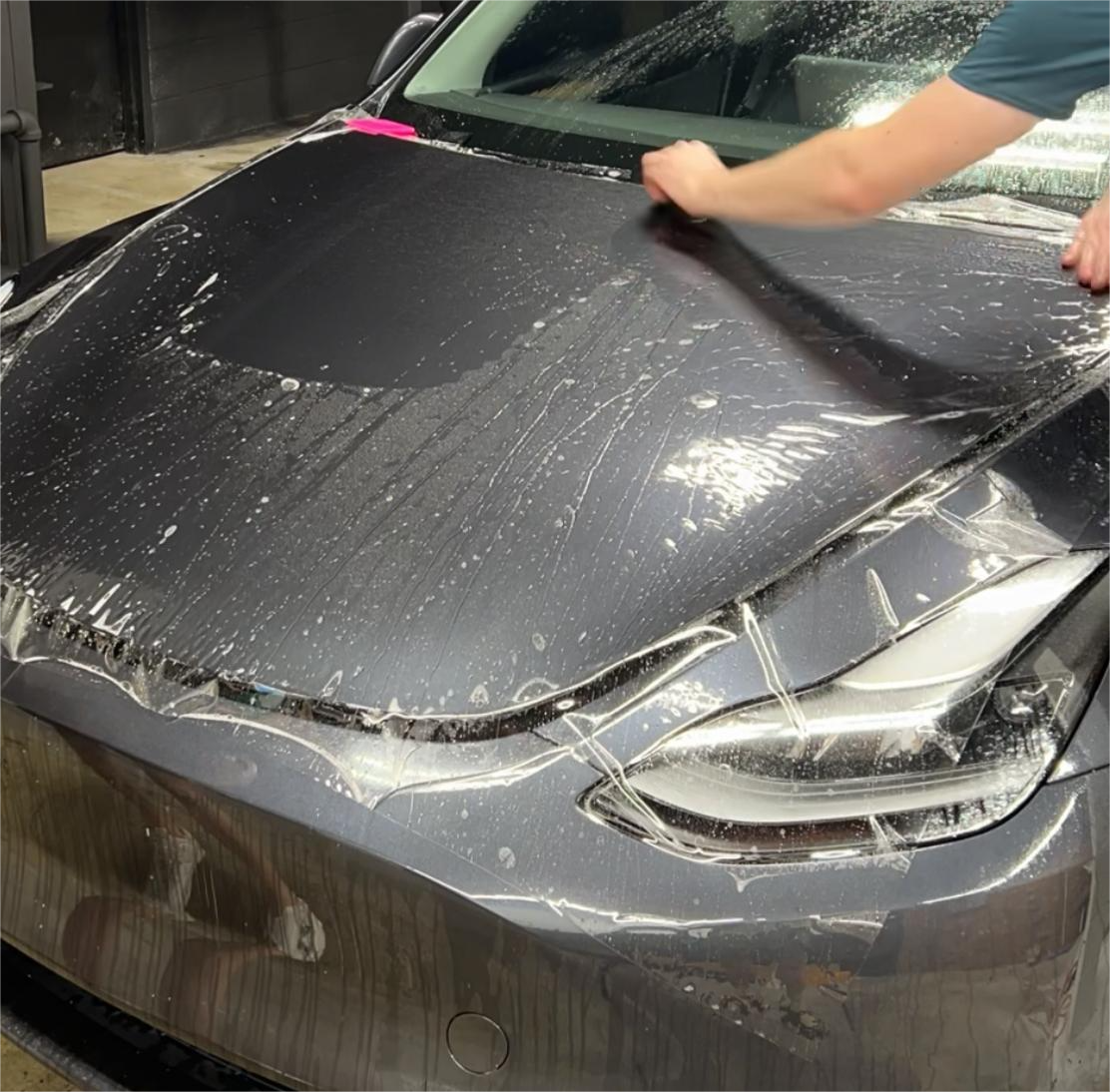 Applying PPF on a hood during installation